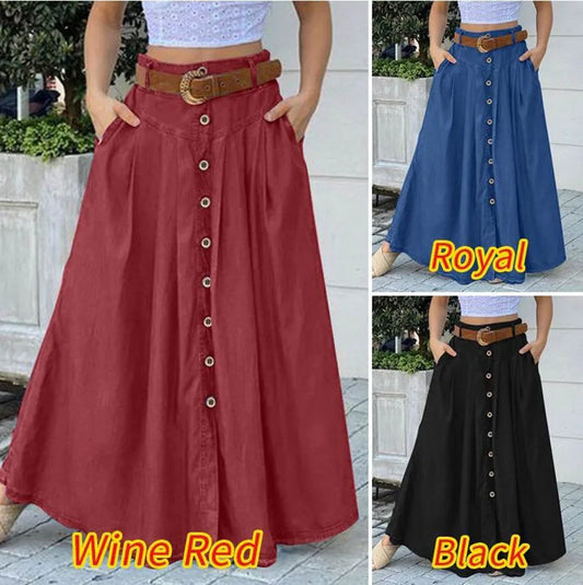 Women's Clothing 2025 woman Skirts Summer New Style Leisure A-line Cotton Hemp Medium length Elastic Waist Swing Half body Skirt