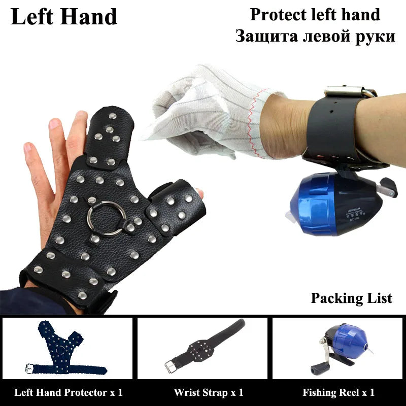 Hunting  Fishing Fish Shooting Protection Kit Glove Wrist Strap Mini Reel Slingshot Not Included