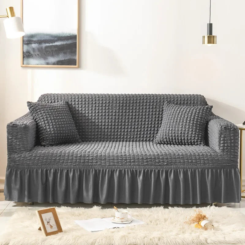 Sofa Cover for Living Room Thick Ruffled Seersucker Elastic L Shaped Corner Sofa Cover 1/2/3/4 Seater Cover for Sofa