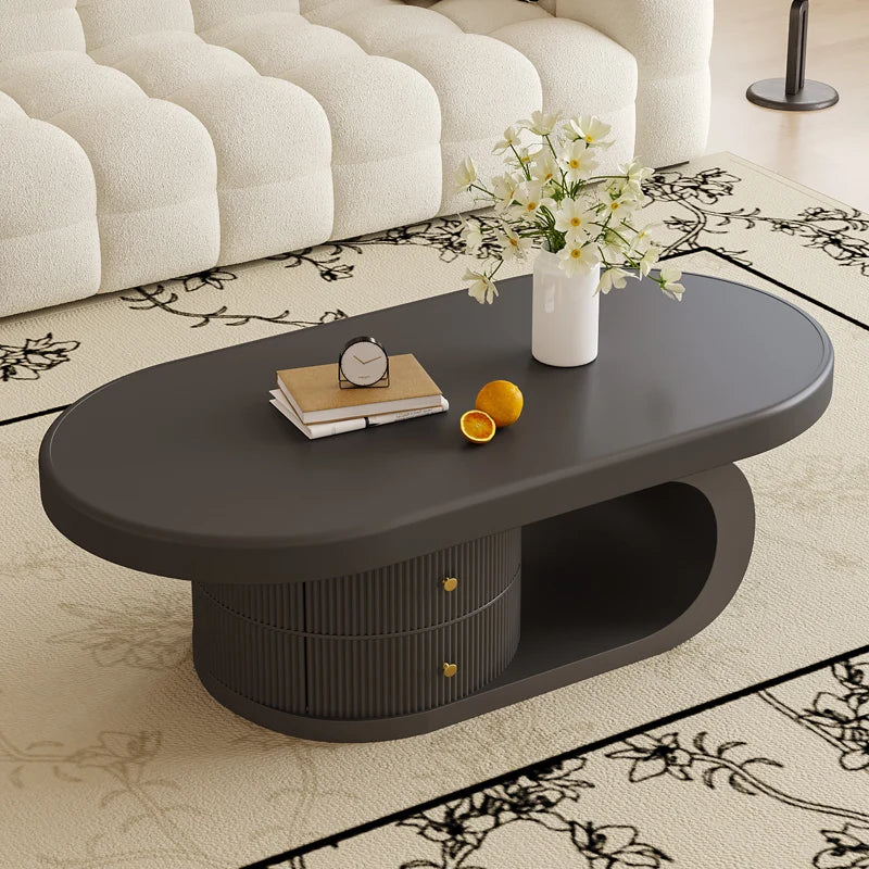 Solid Wood Coffee Table Living Room Household Small Apartment Retro Oval Coffee Table