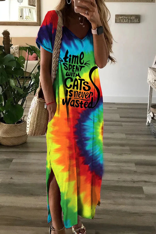 Women's Clothing Short Sleeved Dress V Neck Lower Fork Swing