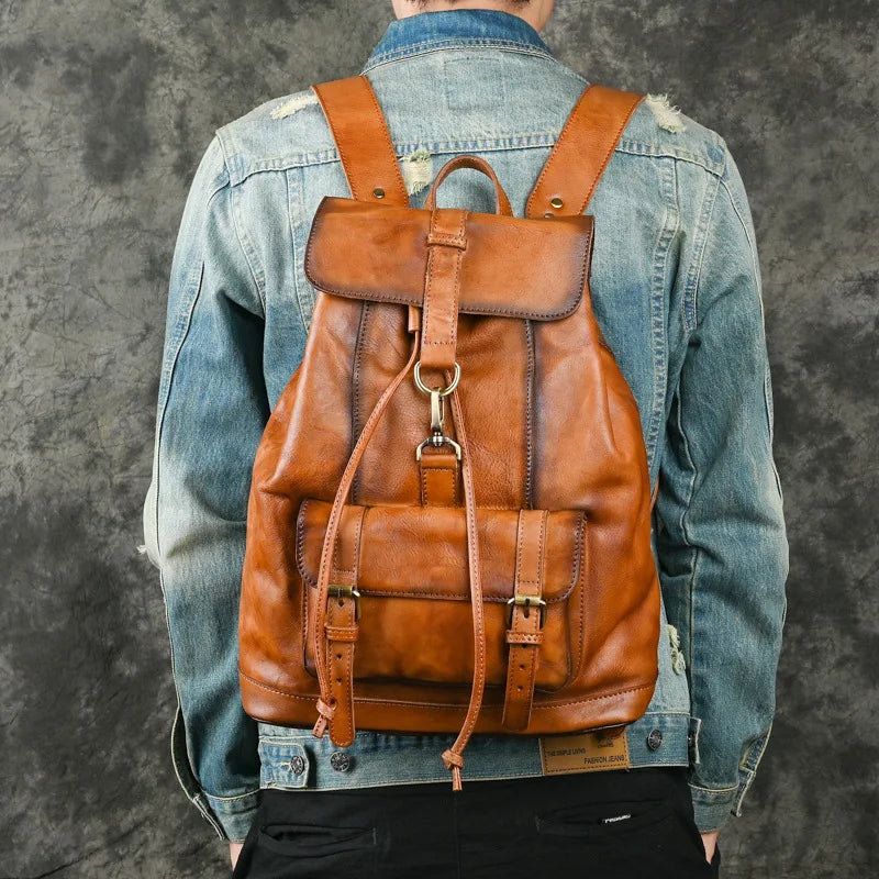 Johnature Genuine Leather Men's Backpack 2025 New Vintage Large Capacity Travel Bags Natural Real Cowhide Man Laptop Backpack