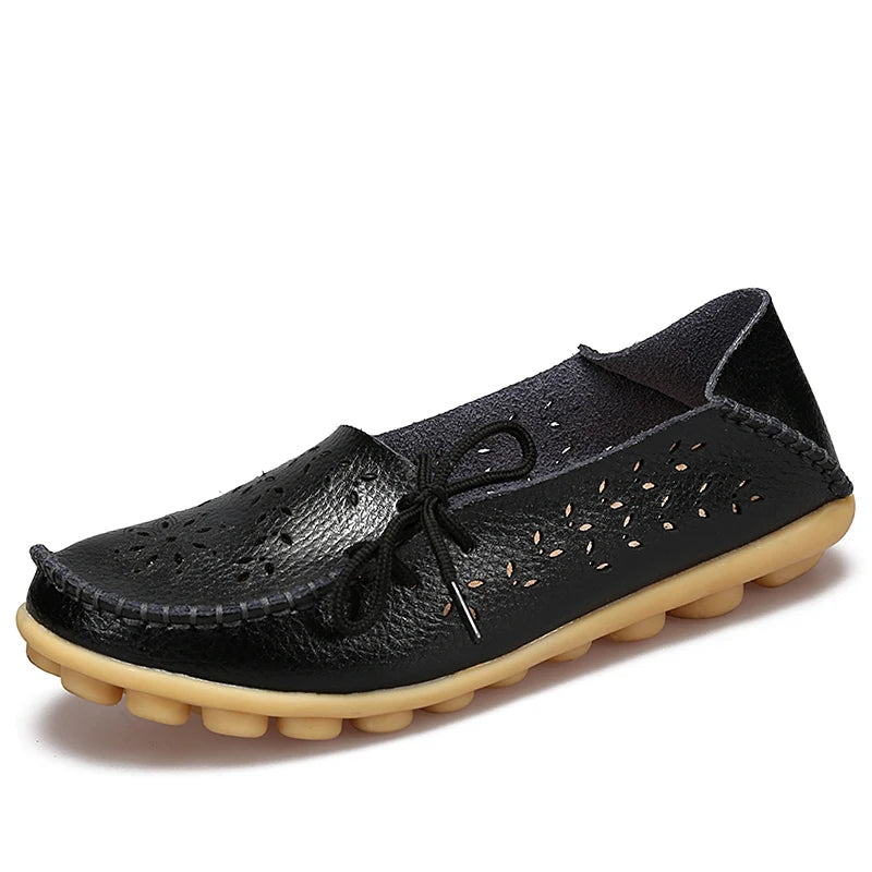 Genuine Leather Women Flats Fashion Casual Women Shoes Hollow Women's Shoes Slip On Flat Shoes Ballerina Plus Size Zapatos Mujer