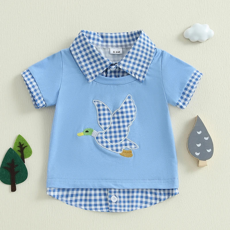2024-12-16 Lioraitiin Summer Toddler Baby Boy T-shirt Short Sleeve Embroidery Duck Patchwork Clothes Tops