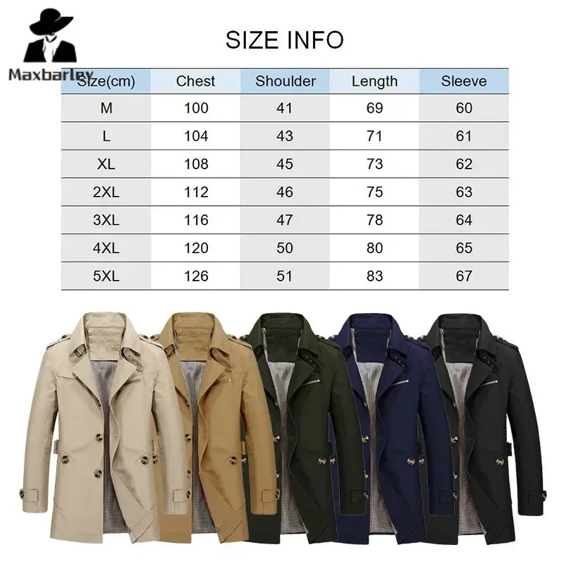 Spring Autumn and Winter Fashion Street Coat Men's Business Coat Long Jacket Pure Cotton Casual Windbreaker Coat