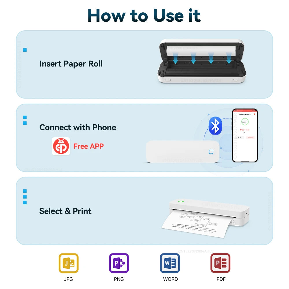 Portable Printer A4 Thermal Paper Printer Tattoo Stencil Printer Machine for Phone PC Computer Mini Printer Bluetooth Connect