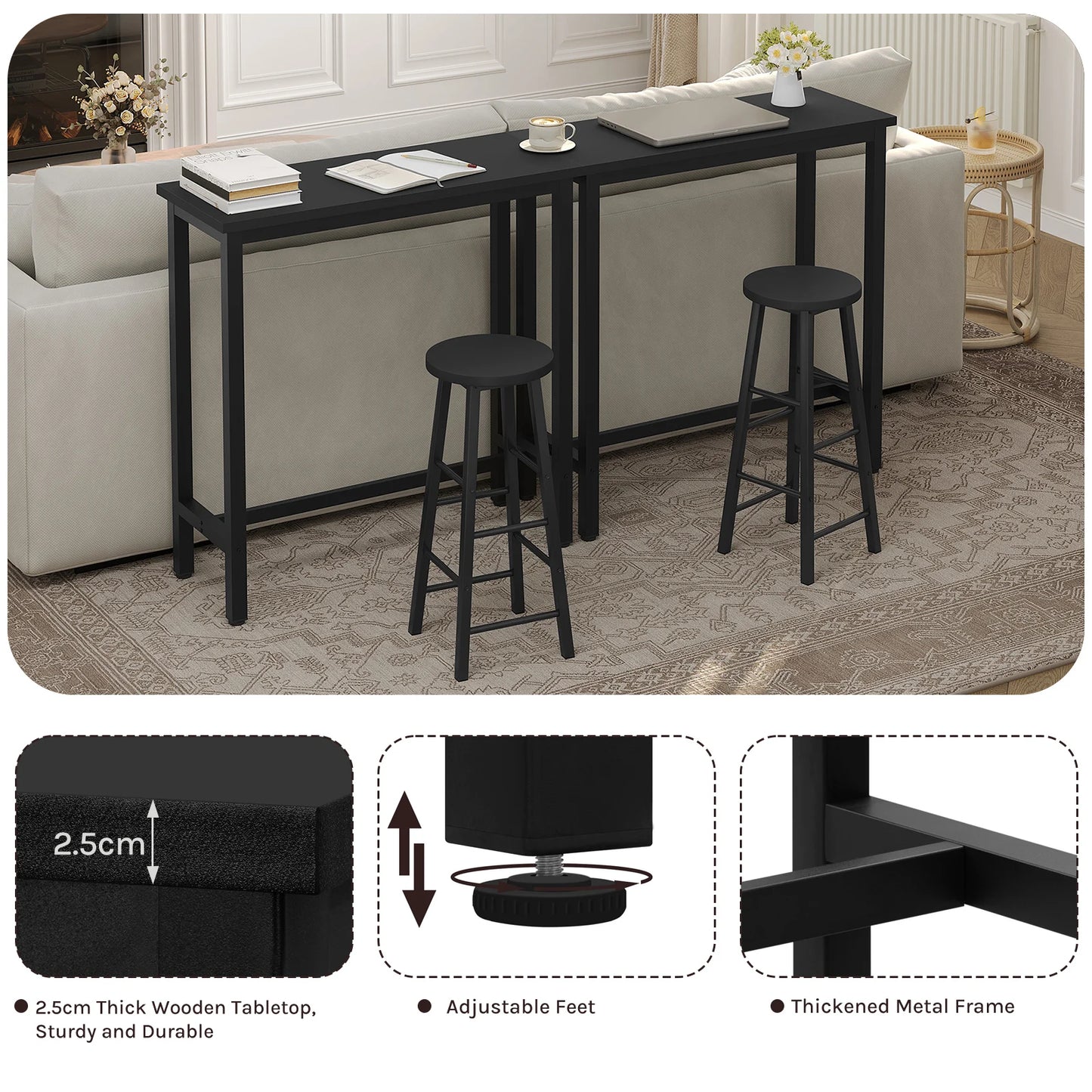 WOLTU Bar Table Dining Table Home Milk Tea Shop Wall High Table Metal Frame Rectangular Kitchen Coffee Table for Bar Bistro