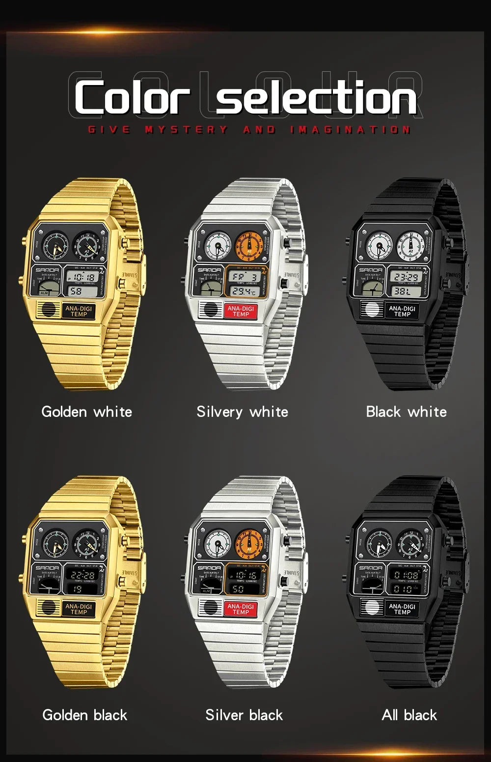 SANDA 3192 Youth Casual Multi-function Thermometer Stopwatch Chronograph Men’s Watch Hot-selling LED Electronic Square Men's