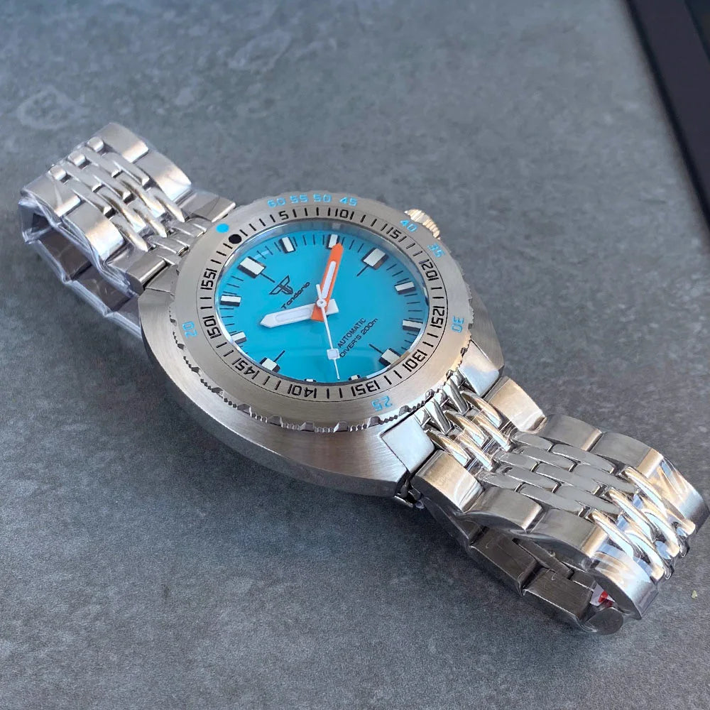 Tandorio V2 Buckle Bracelet Steel Bezel 42mm Sapphire Glass 20ATM Water Resistant NH35 Automatic Mens Dive Watch Reloj Hombre