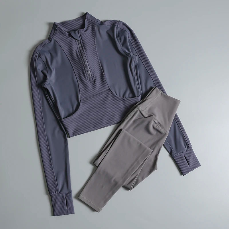 Fitness suit for women in spring professional training morning jogging high-end temperament sportswear fashion long-sleeved